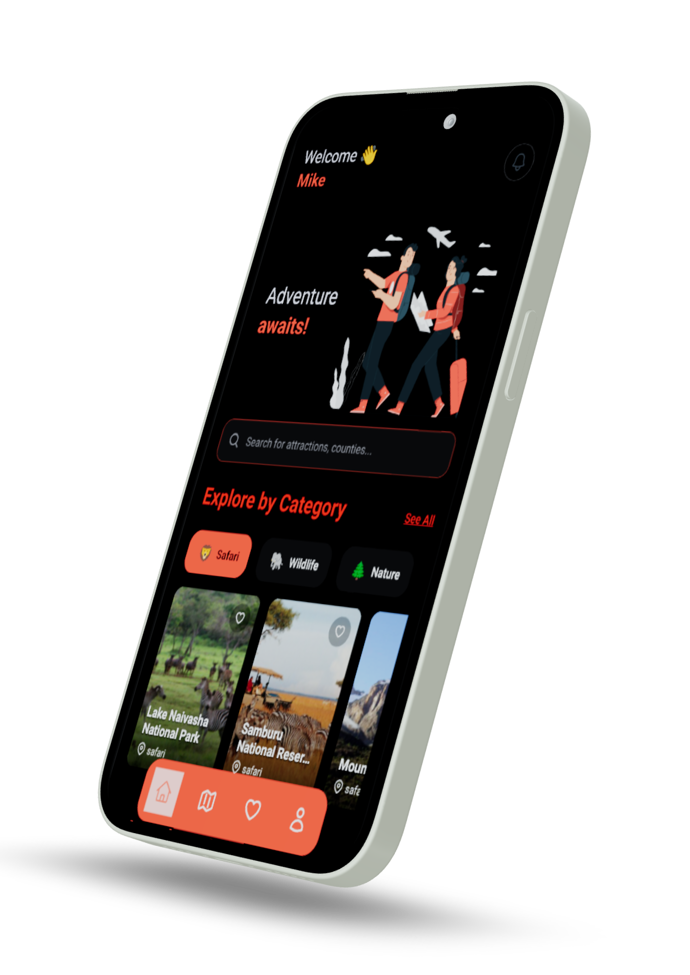 DESTINI mobile app showing My Trips